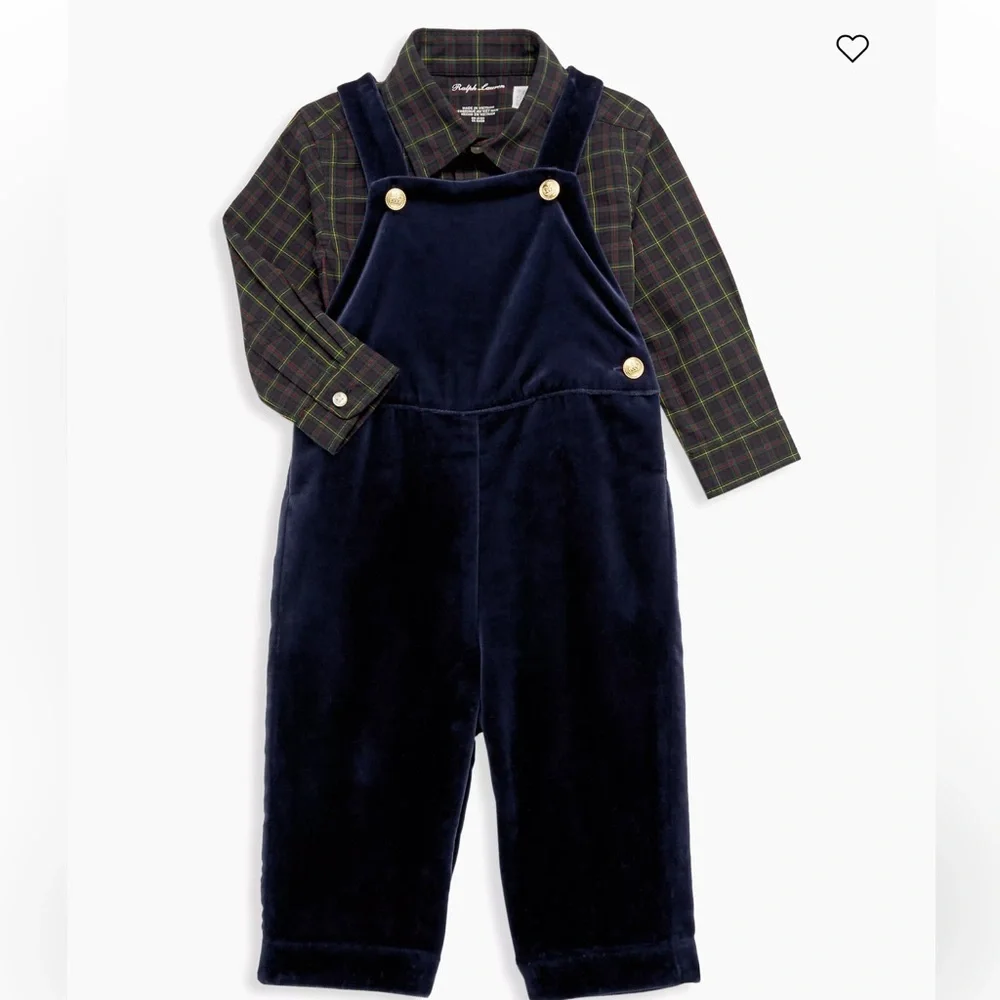 NWT Ralph Lauren Cotton‎ Shirt & Velvet Overall Set Winter Special Occasion